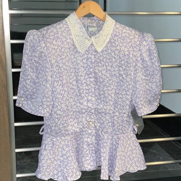 Town and Country petites vintage lilac flower blouse - Picture 1 of 8